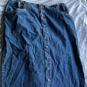 Vintage Bill Blass Women’s Below The Knee  Denim Blue Button Jean Skirt Sz 16